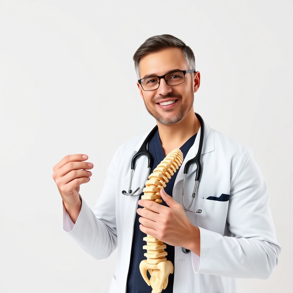 Physiotherapist with spine model